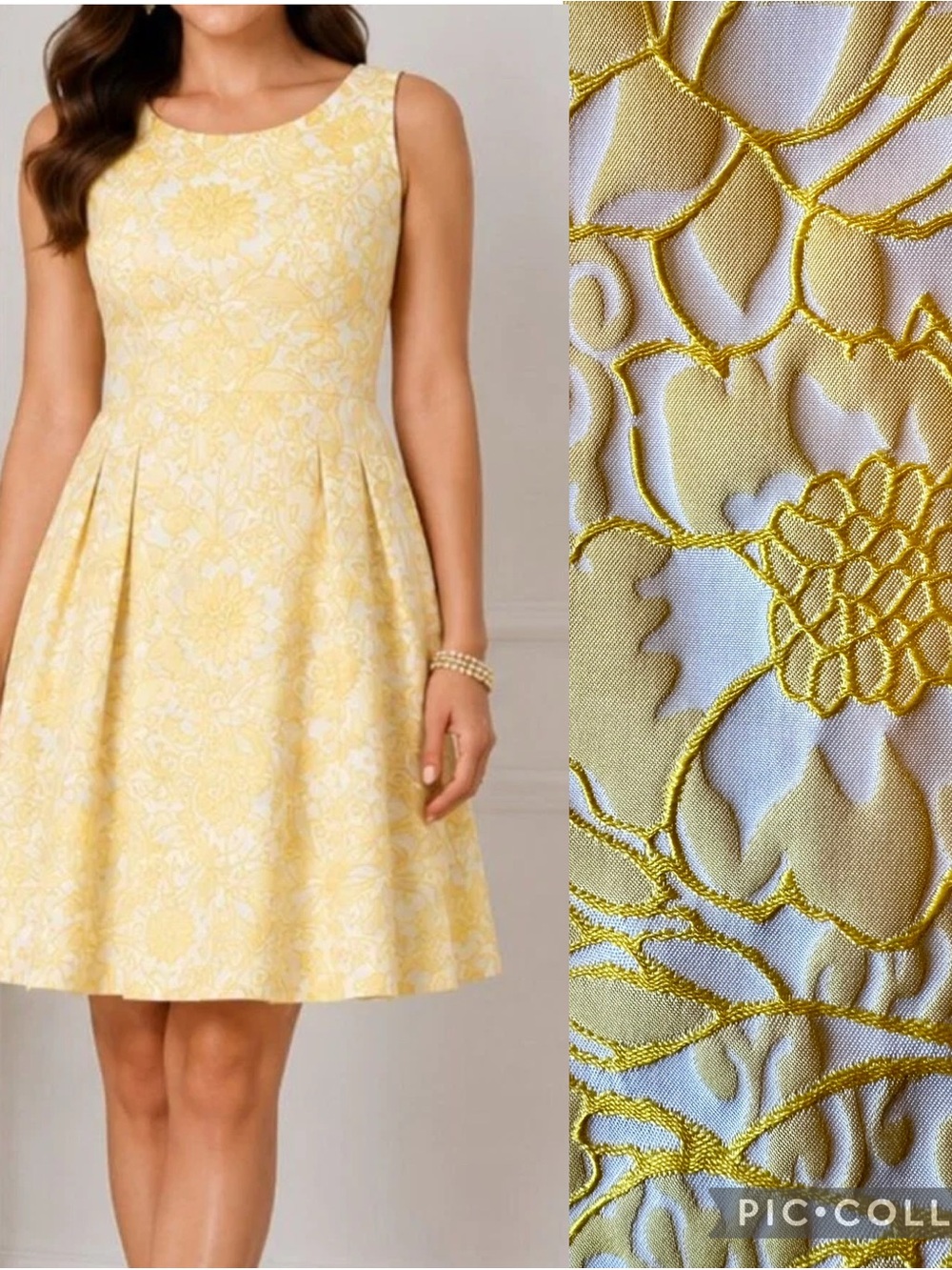 Luxe by Carmen Marc Valvo Yellow Floral Sleeveless Fit and Flare Dress size 12
